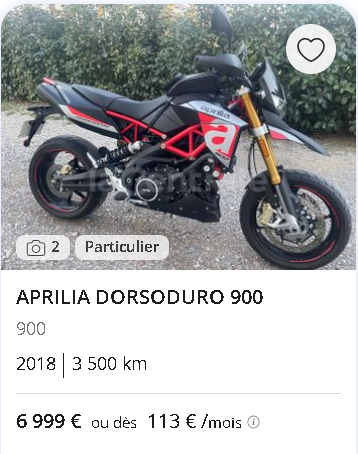Aprilia Dorsoduro 900 prix d'occasion sur La Centrale
