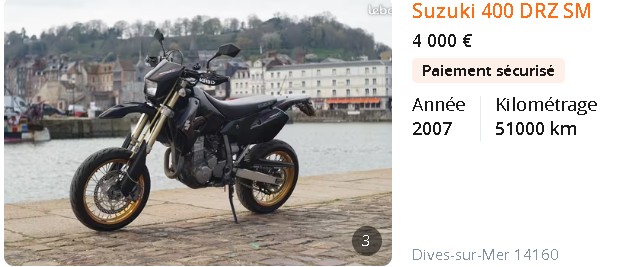 Moto tout terrain A2 / Suzuki 400 DRZ SM