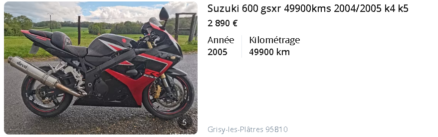 Suzuki 600 gsxr/moto A2 3 000 €