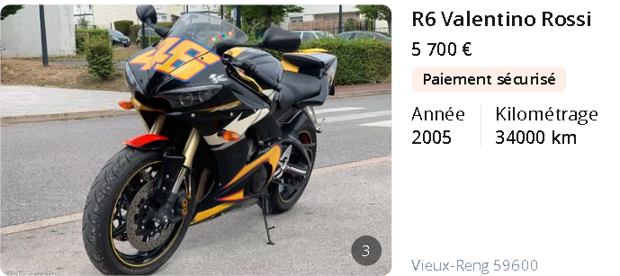 R6 Valentino Rossi/ Moto A2 5 000 €